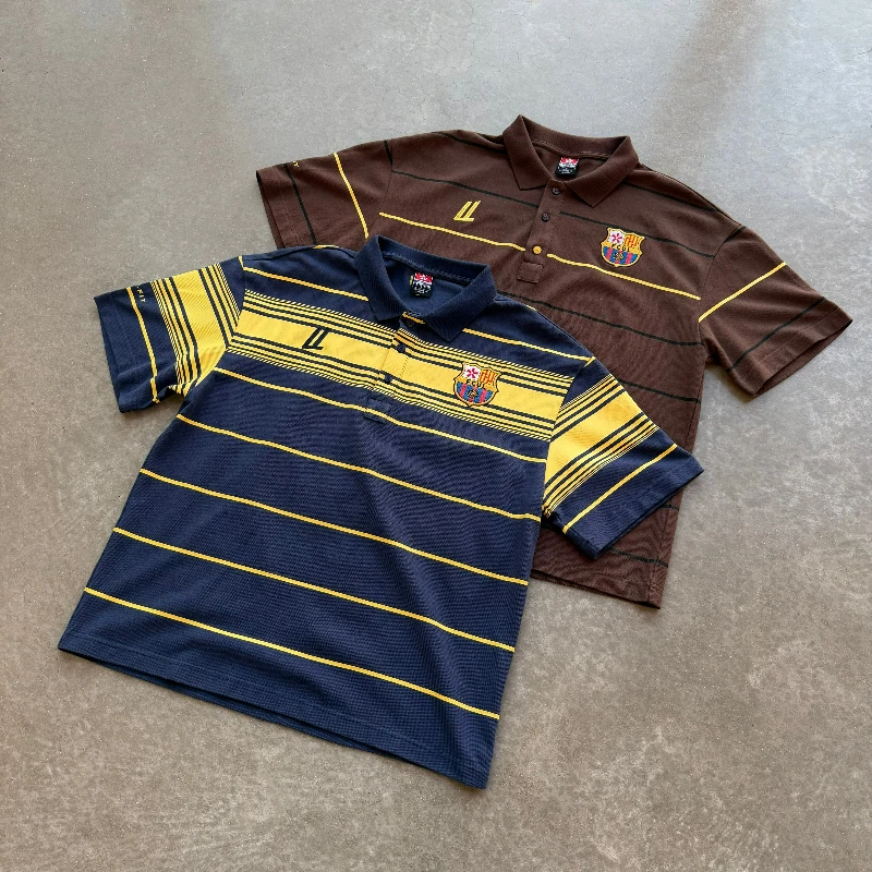 Y2k Barca Polo Shirt Retro Two Color Embroidered Logo Men Women Sweatshirt High Street Casual Streetwear Unisex Boxy Polo Shirt