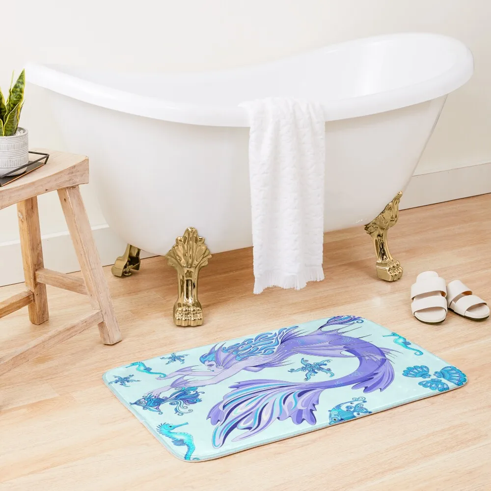 

Mermaid Mystic Fairy Purple and Turquoise Creature Bath Mat DoorFor Entrance Door Carpets For Bathrooms Anti-Slip Carpet Mat