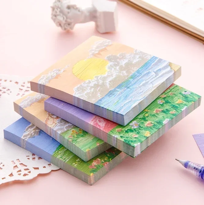 Landscape Oil Paintings Memo Pad 80 Sheets/Pack, Kawaii Sticky Notes Memo Notebook, School Stationery Supplies
