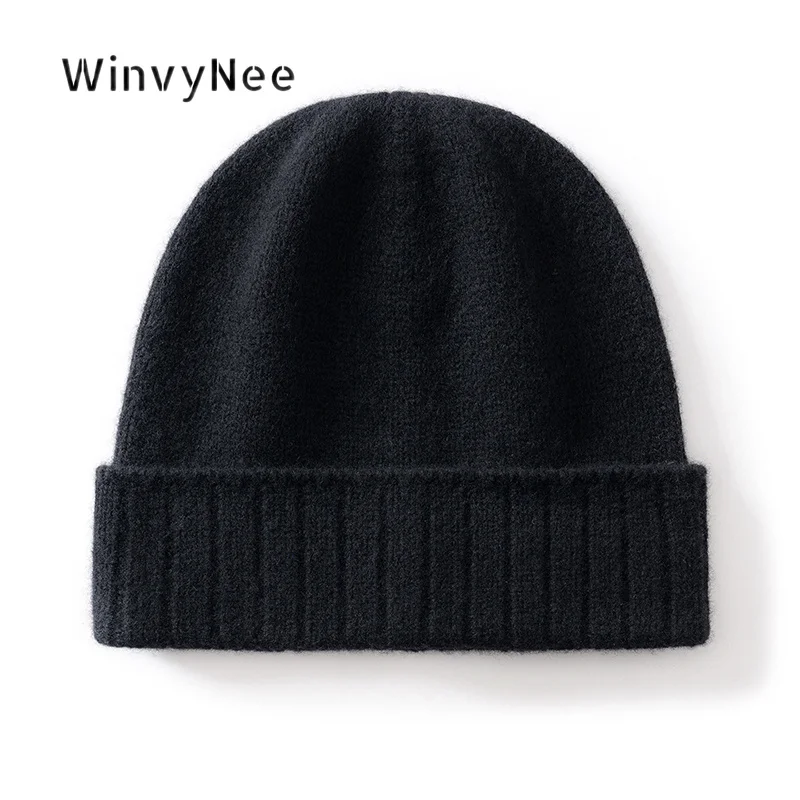 WinvyNee Women 100% Wool Ribbed Cuffed Knit Beanie Skullies Bonnet Autumn Winter Thick Cozy Lightweight Warm Head Cover I1883037
