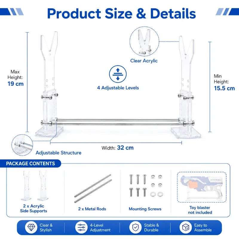 Stable Clear Acrylic Collection Display Bracket, Detachable Transparent Holder for Blaster Shaped Decor Model
