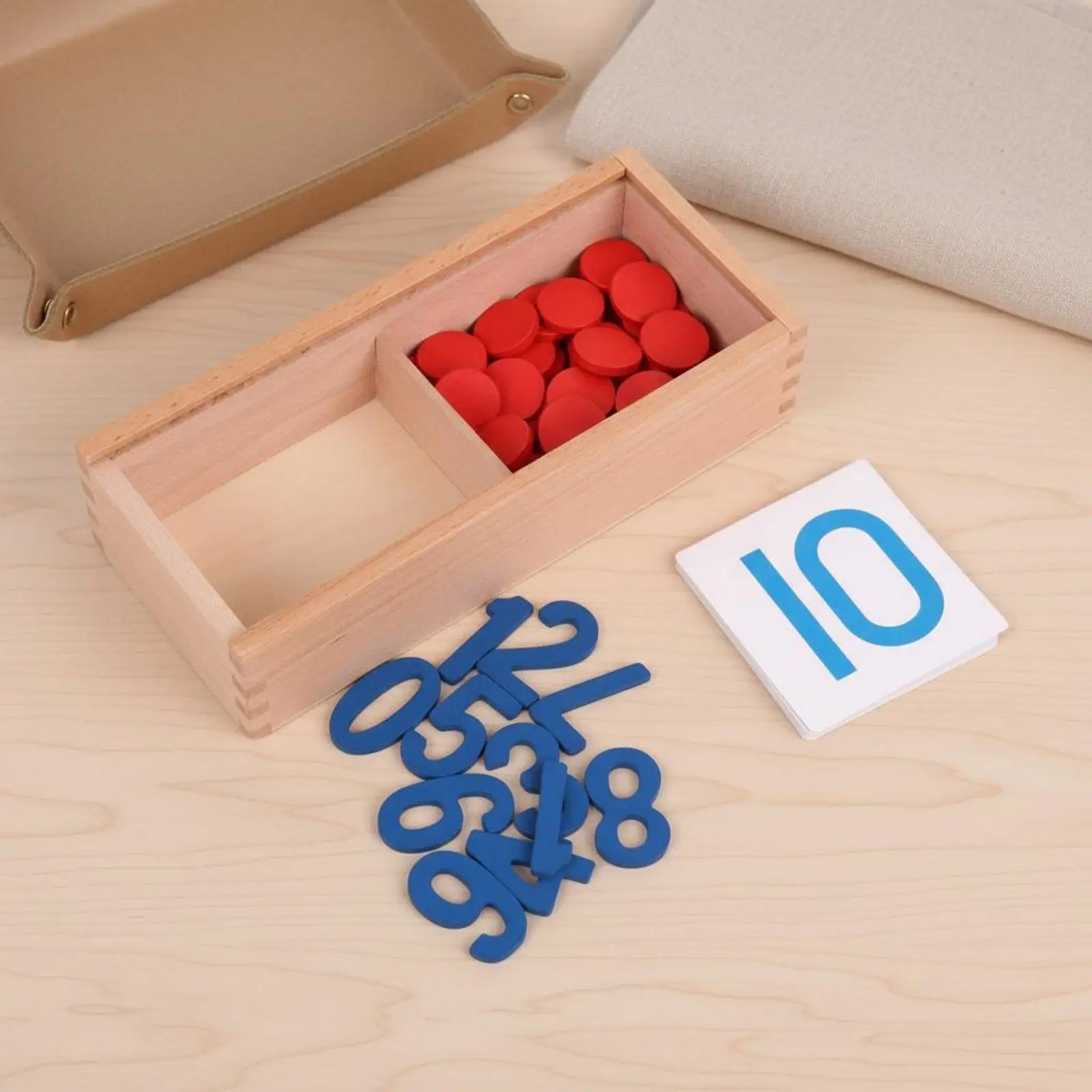 Kids Learning Toys Math Aid with Wooden Numbers and Red Counters for Children Educational Games Number Blocks for Toddler Math