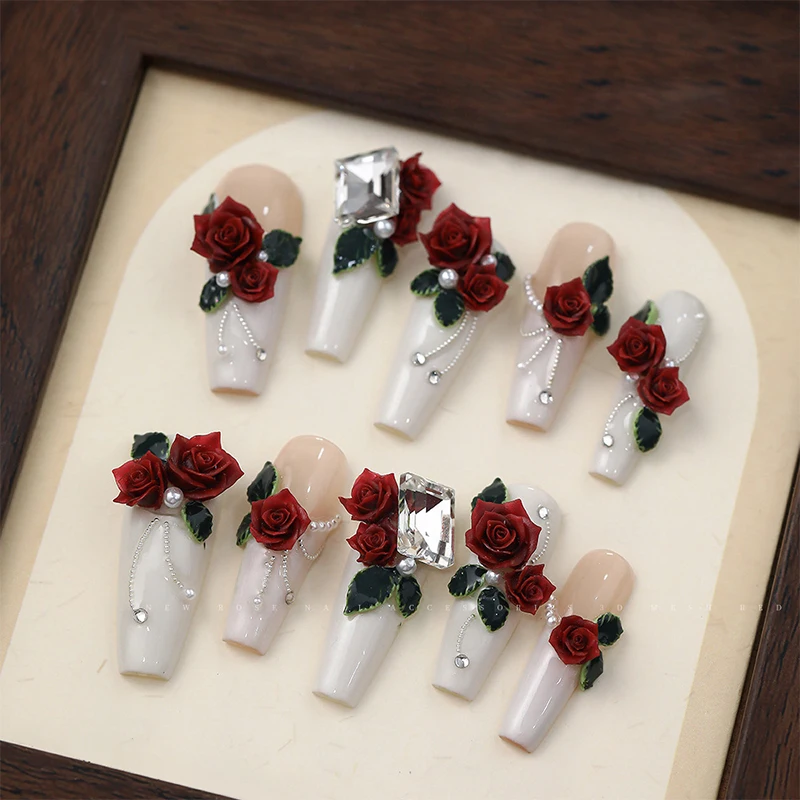 50 ชิ้น 3D Rose ดอกไม้ตกแต่งเล็บขนาดผสมเรซิ่นดอกไม้สีแดง Bowknot เล็บ Charms เล็บตกแต่งเล็บ