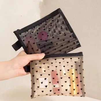 Mesh Makeup Bag Small Clear Cosmetic Pouch for Women Mini Lipstick Organizer Travel Card…