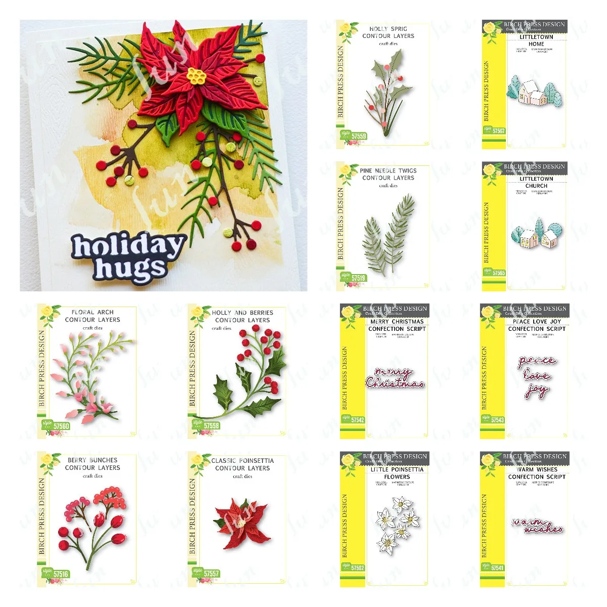 

2024 New Christmas Holly and Berries Contour Layers Die Cutting Dies Sets DIY Craft Making Paper Card Scrapbooking Decoration