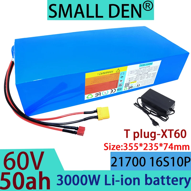 

60V 50ah 21700 16s10P lithium-ion battery pack 3000W electric tool battery outdoor backup battery, with 50A BMS+2A 3A 5A charger