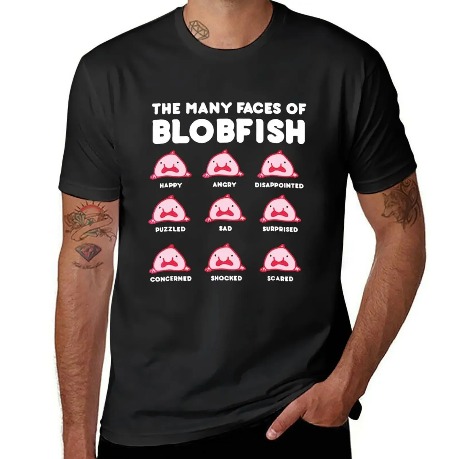 

The Many Faces Of Blobfish T-Shirt funnys summer clothes blacks Men's t-shirt
