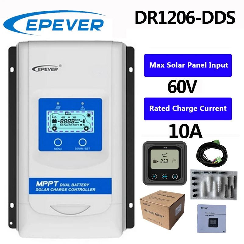 EPEVER 310A DR1206N-DDS MPPT Solar Charge Controller With MT11 Max PV Input 60V Auto Identify 12V 24V