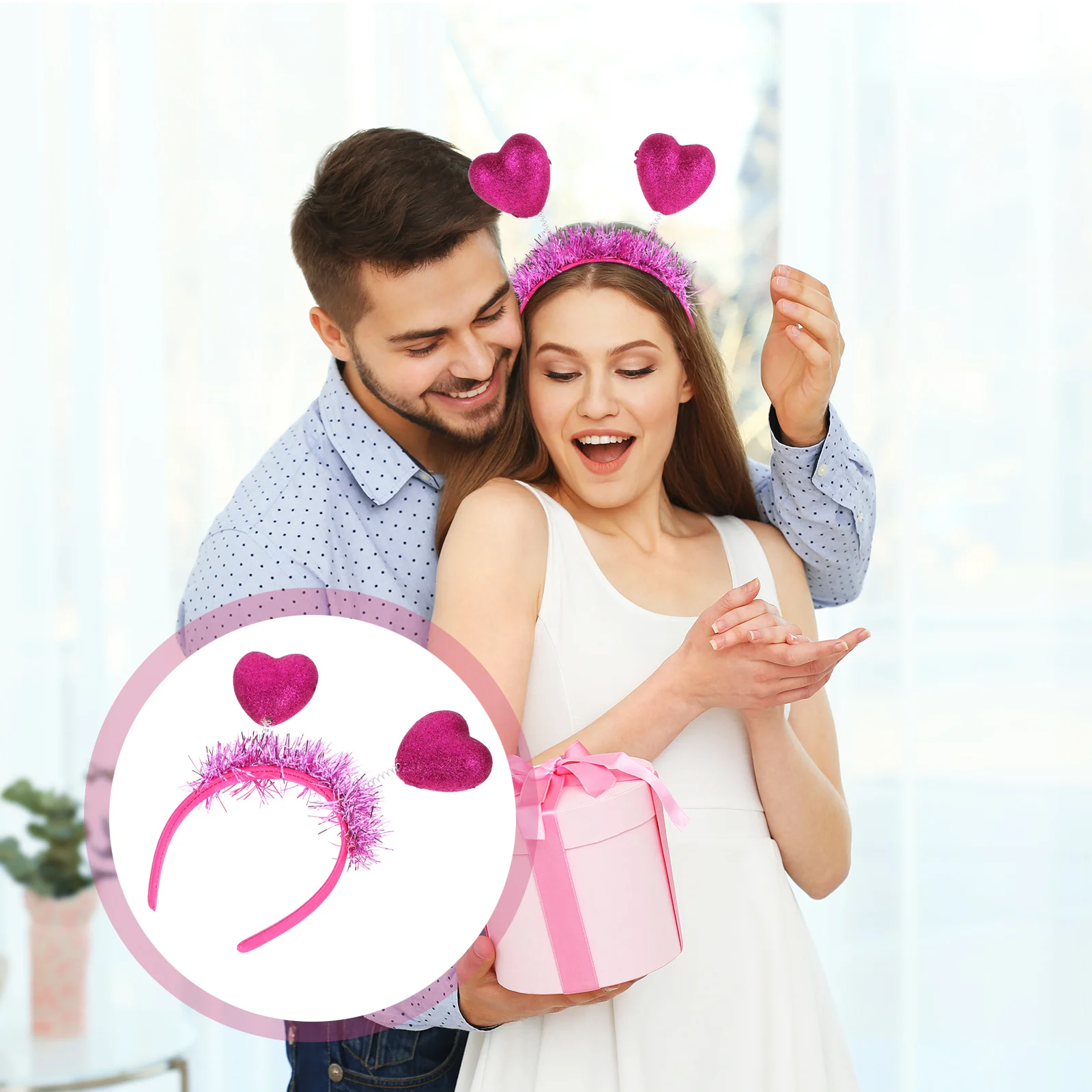 

2Pcs Creative Heart Hair Hoop Romantic Hair Accessory Valentine's Day Gift Party Supplies Couple Headband Romantic Headdress