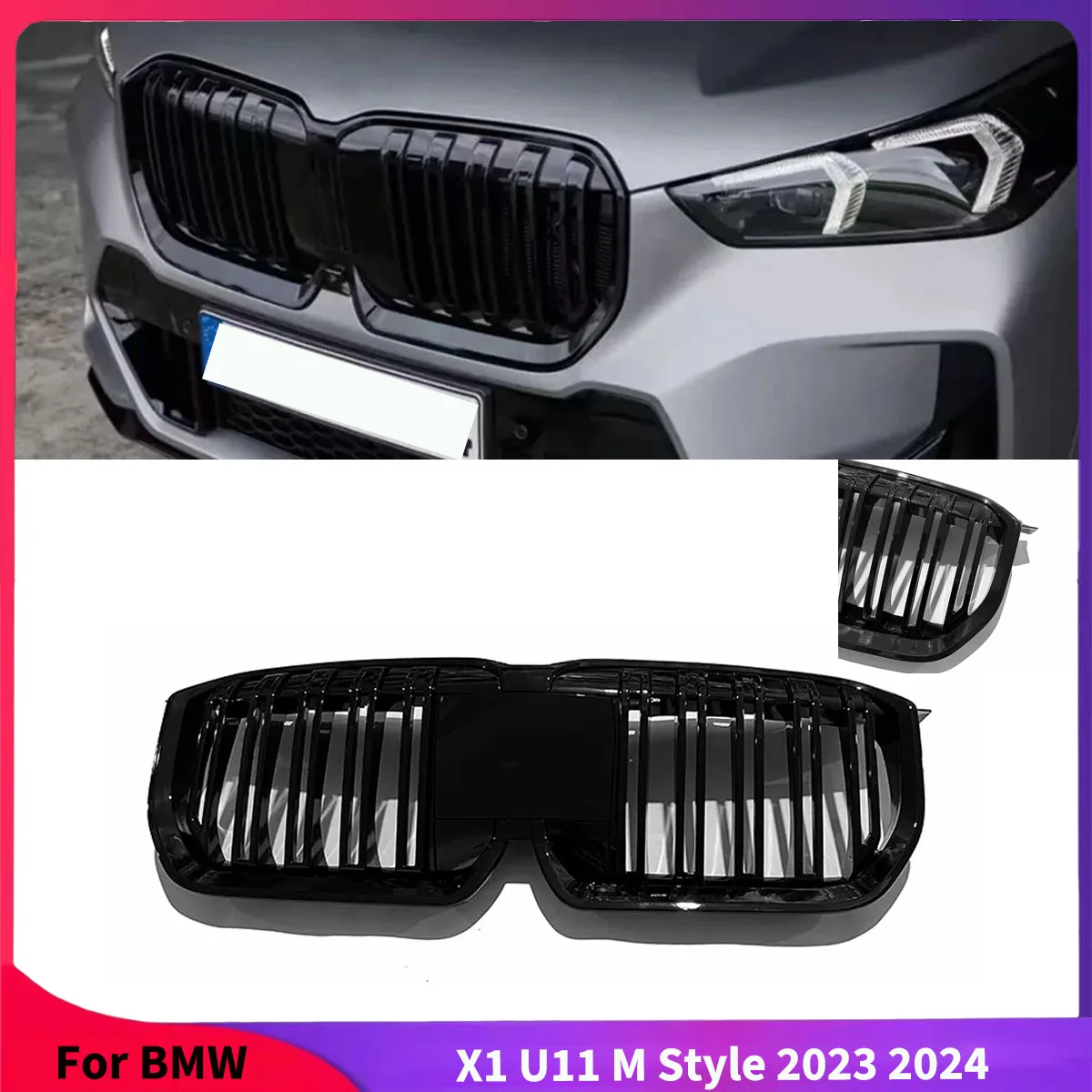 For BMW X1 U11 M Style 2023 2024 Car Front Bumper Grilles Hood Parts Splitter Air Vent Cover Grille Accessories Body Kits Tuning