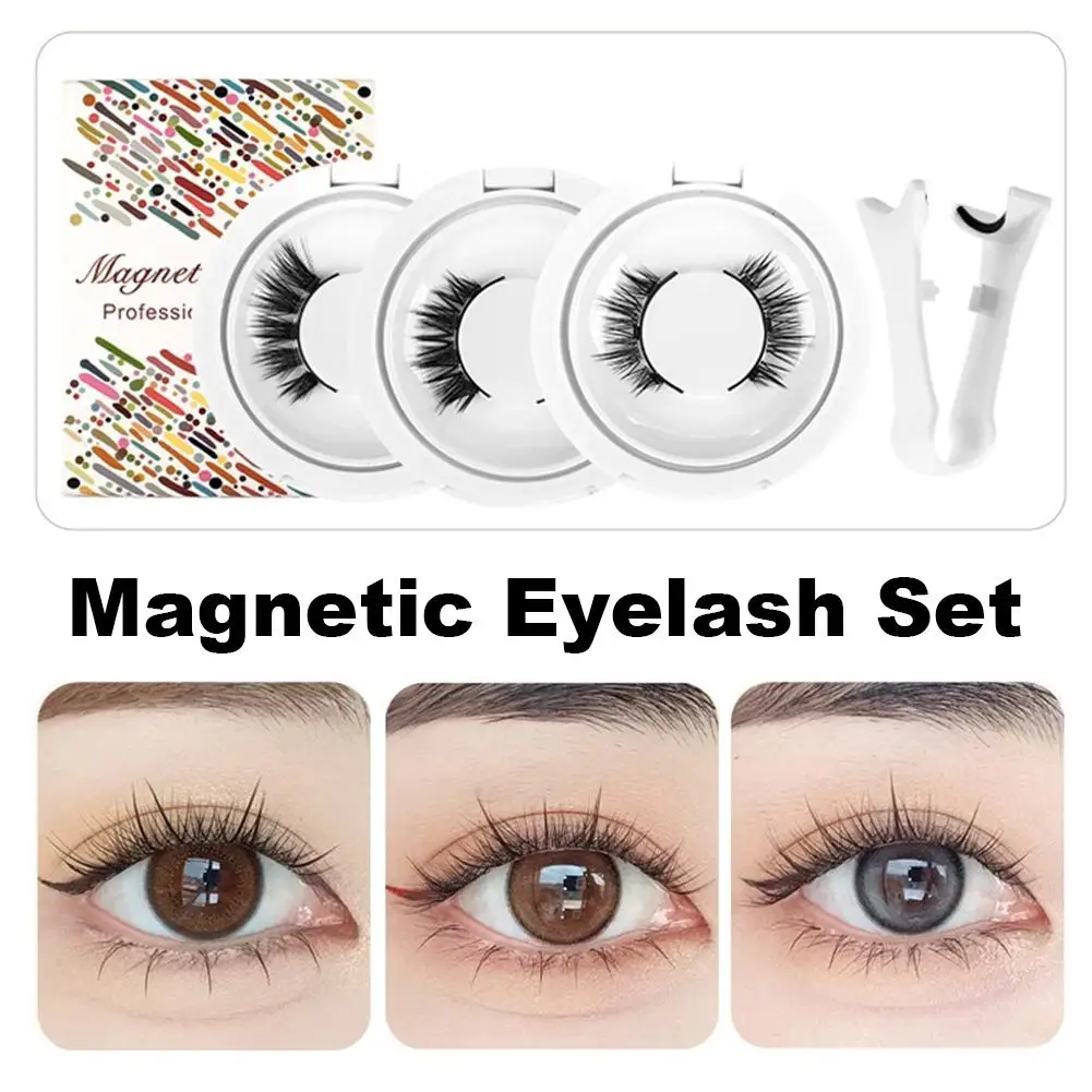 3pair Magnetic Eyelash Set Glue-free Natural Look Eyelash Extension Eye Makeup Tool White Moonlight+Sunflower+Little Devil