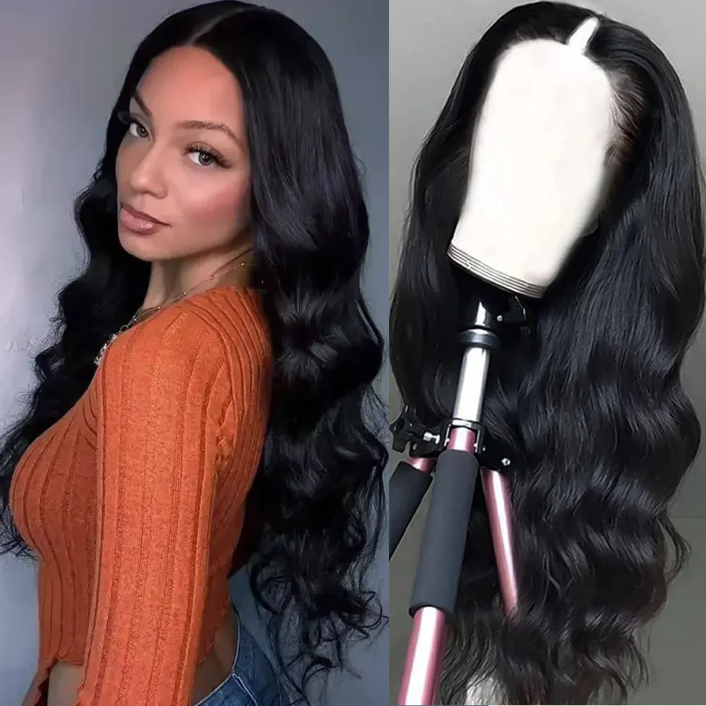 

Накладной парик из натуральных волос Body Wave V-образной формы, плотность 200%, готовый к ношению, натурального цвета, бразильские парики из натуральных волос для женщин, 30-36 дюймов.