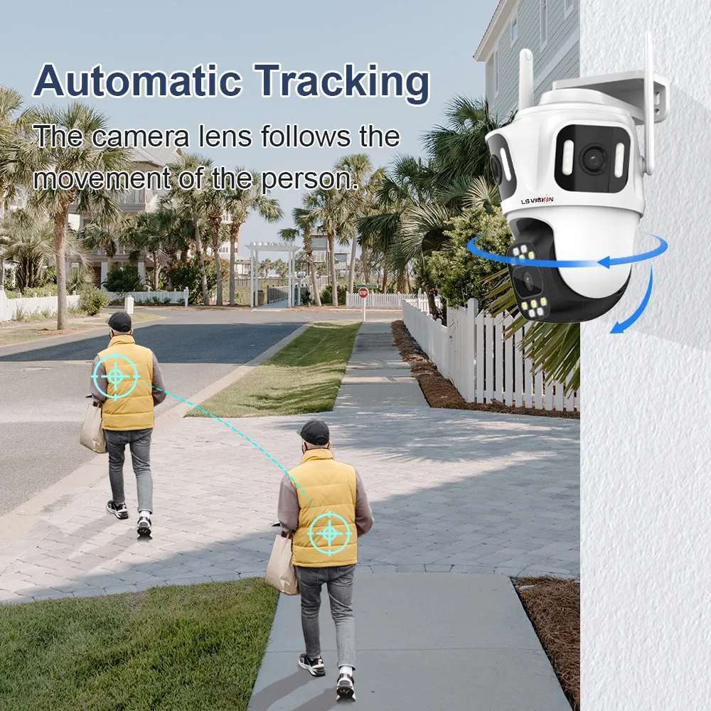 LS cig6 K-Caméra de surveillance extérieure PTZ IP WiFi HD, dispositif de sécurité domestique sans fil, avec suivi automatique et trois objectifs