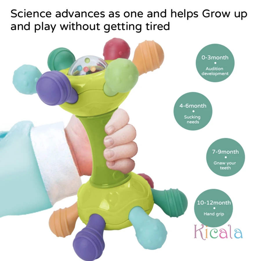 Neugeborenes Baby Geschenk Silikon Beißring Lebensmittelqualität Zahnen Spielzeug Finger Aktivität Simulation Glocke Rassel Montessori sensorisch