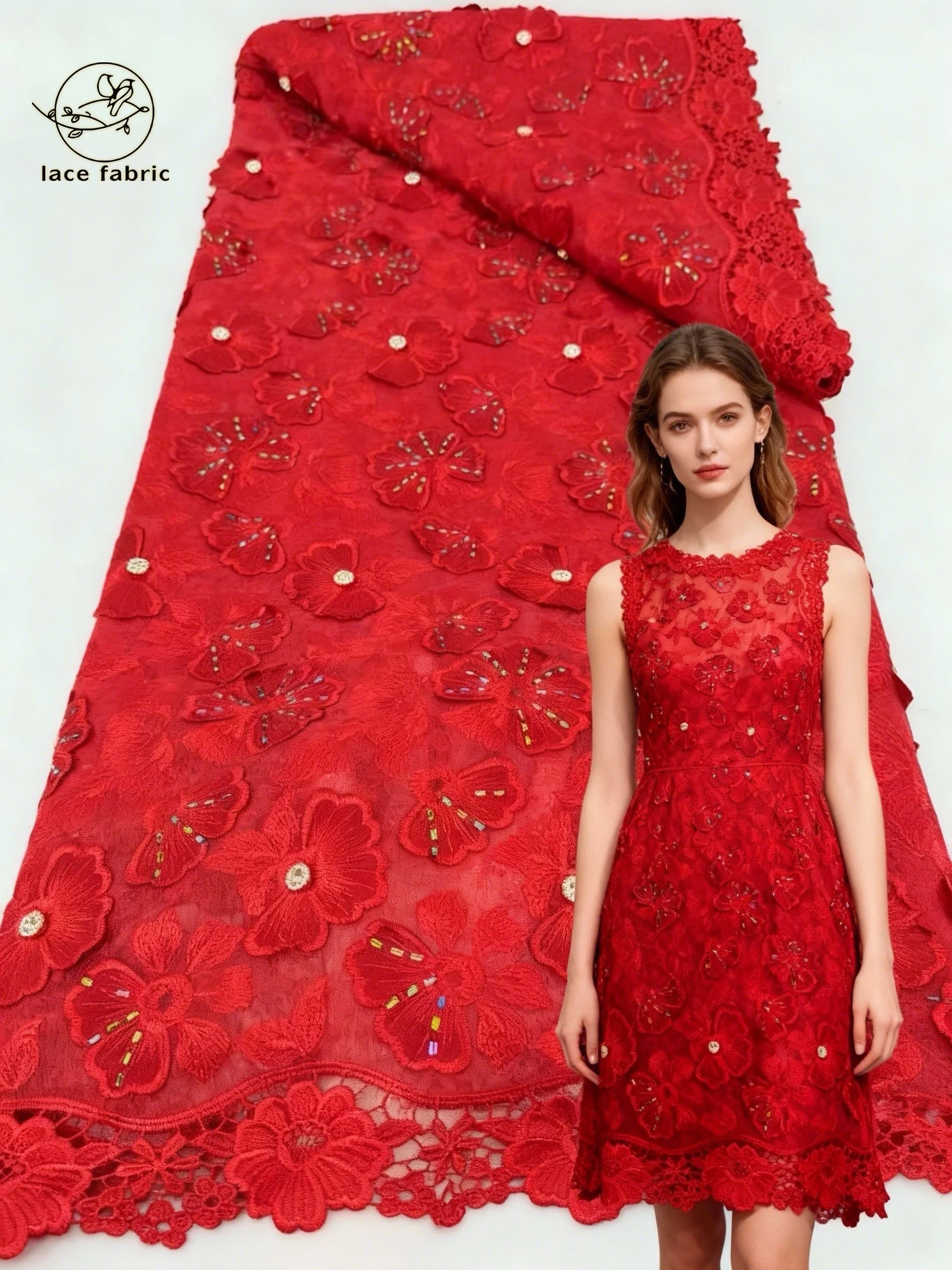 الأحمر الأفريقي جبر الحبل أقمشة الدانتيل بالحجارة 2026 جودة عالية النيجيري الفرنسية جبر الحبل الدانتيل لخياطة فستان الزفاف #1