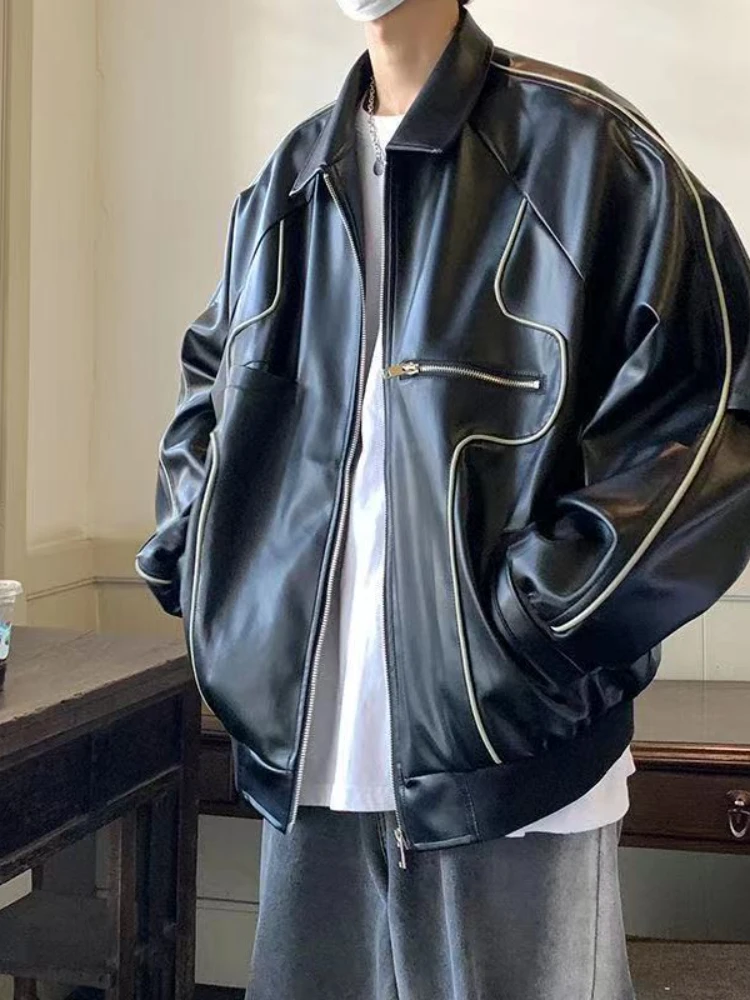 Gmiixder Leather Jacket Unisex Trend Hong Kong Style Original