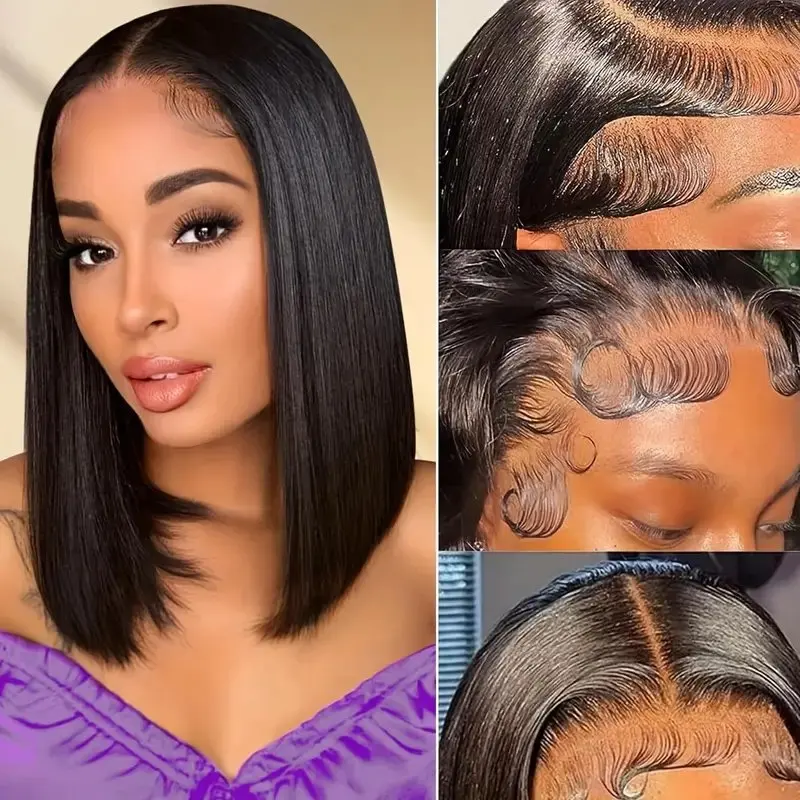 Rosabeauty Straight Short Bob 100% Human Hair Wigs Nature Color 13X4 HD Lace Frontal Wig Glueless Brazilian For Women