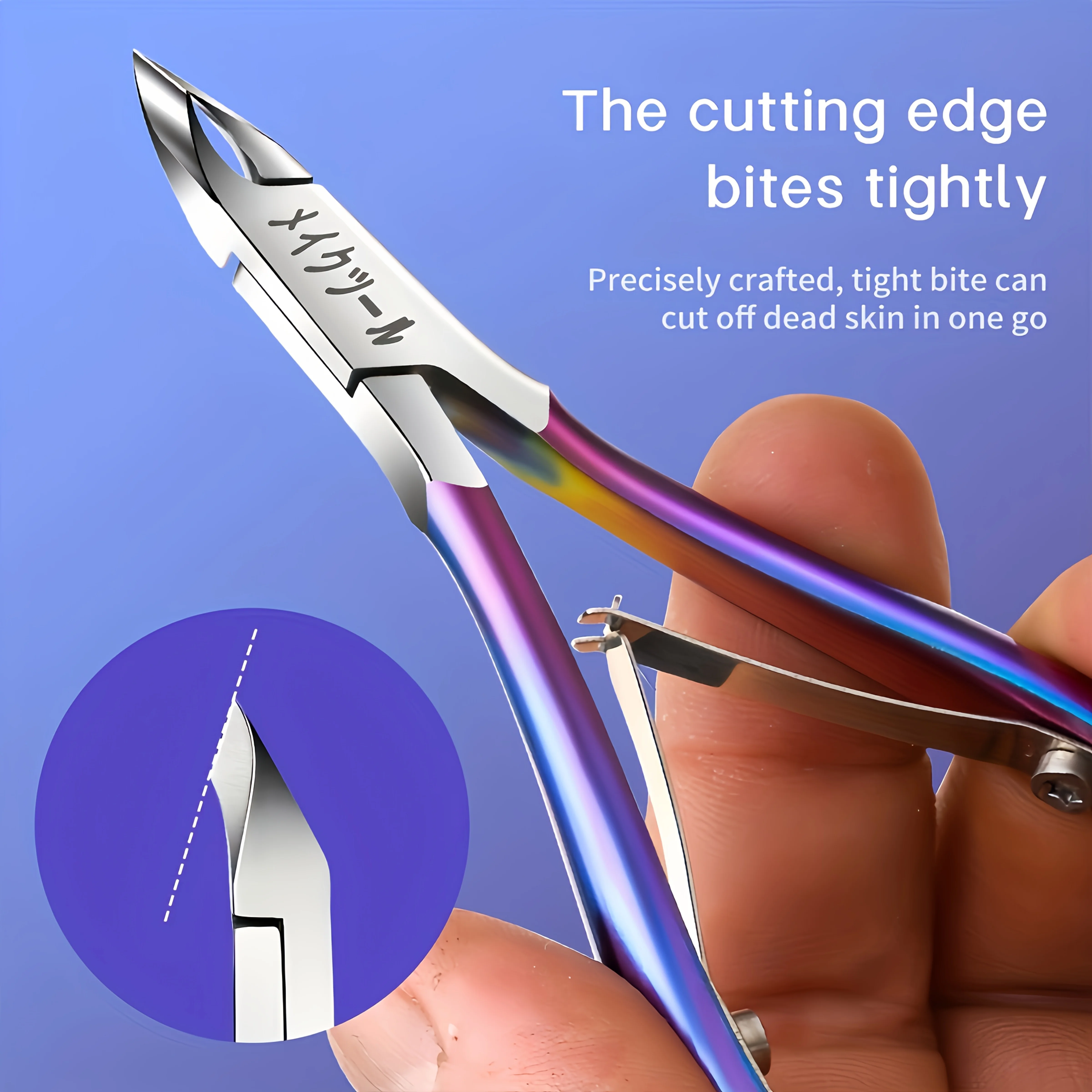 Pinça de cutícula de aço inoxidável com lâmina afiada de liga de titânio, alça ergonômica adequada para pedicure e manicure