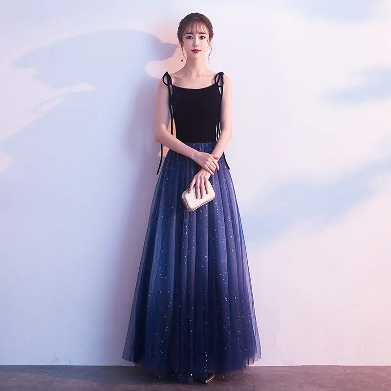 

Ele Long Evening Gown Women's 2025 New Sle Dinner Ball Skirt Starry Host Dr Soft Net Fabric No Sve mid Waist