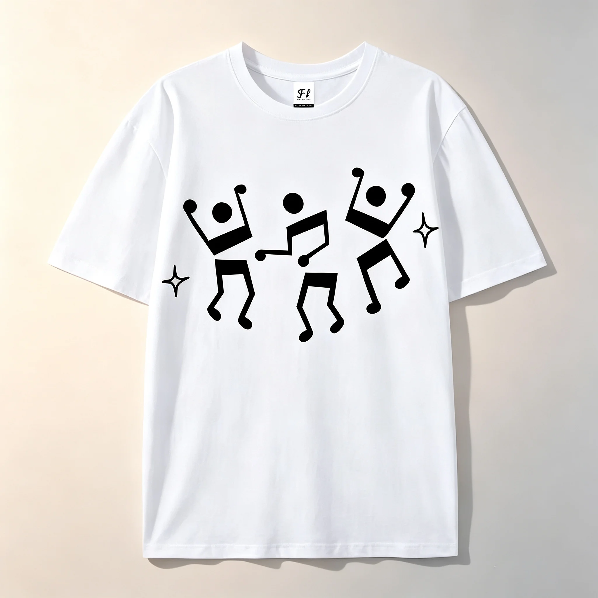 Abstract Dancing Stick Figure Trio Dynamic Dance Print Crew Neck Short Sleeve T-Shirt Style Minimalist Line Pattern Casual Top