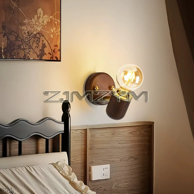 LED Dining Room Lighting Simple Solid Wood with Switch Bedside Wall Lamp Living Room Balcony Corridor Coffee Shop Wall Lamp
