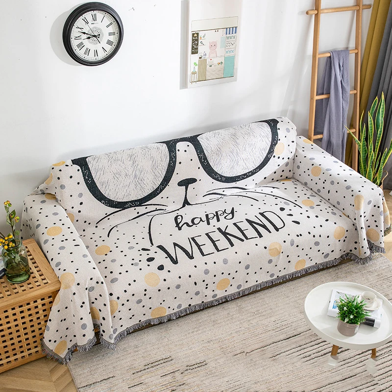 

Boho eyeglasses Cat Woven Throw Blanket for Chair Sofa Cloth Couch Cover Outdoor Camp Beach Mat Rug Tassel Tapestry 180x130cm