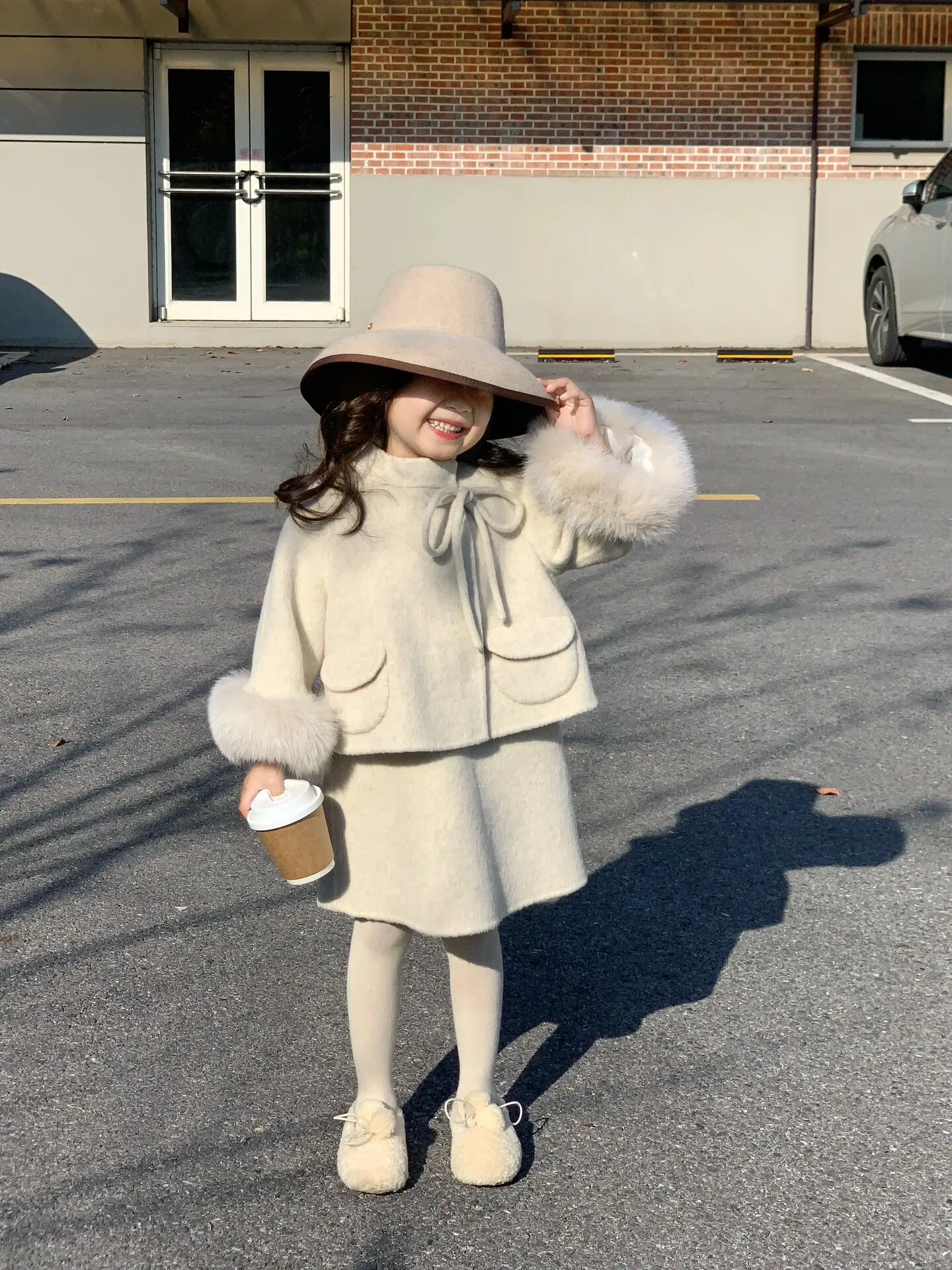 

Girl Clothes Suit Korean Style 2023 New Winter Girls Cashmere Wool Coat Set Children Foreign Style Sundress Two-piece Set