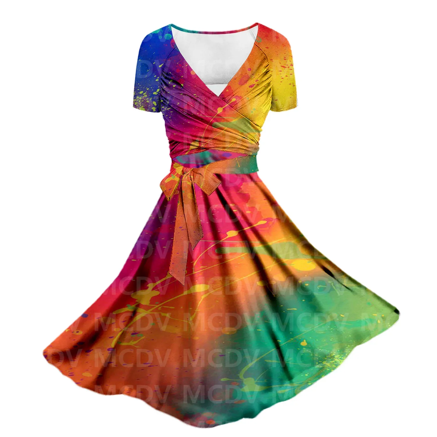 Women's Summer Gradient Art Two Piece Dress 3D Printed Pocket Dress Female Dresses 01