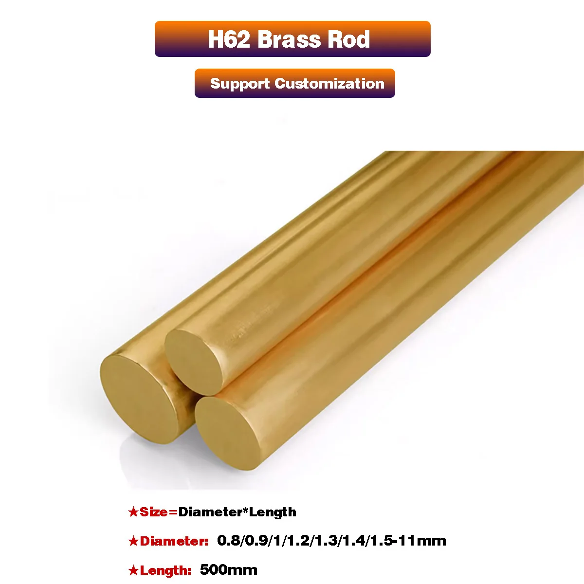 

H62 Brass Rod / Thin Copper Rod / Solid Round Copper Rod, Diameter 1 1.2 1.5 1.8 2 2.5 3 3.2 4 5mm