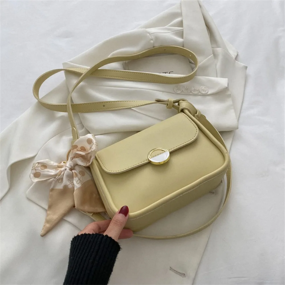 

PU Leather Shoulder Bag Large Capacity with Ribbon Small Square Bag Carrying Lightweight Chain Crossbody Bag
