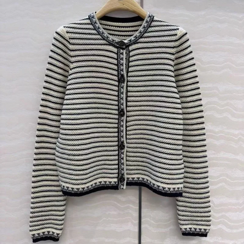 

Свитер женский вязаный кардиган элегантный модный полосатый свитер с длинными рукавами