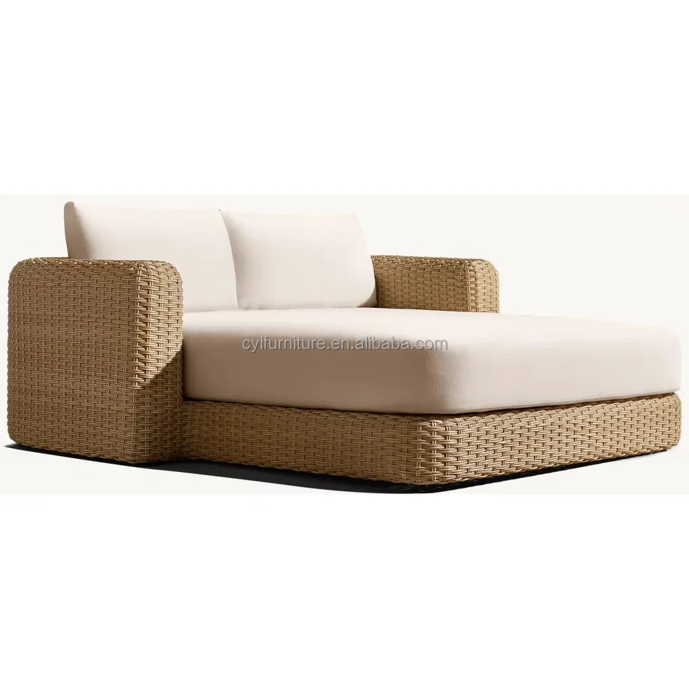 Modern PE Rattan Daybed with Powder Coated Aluminum Frame and Quick Dry Cushion Outdoor Furniture Set for Hotels