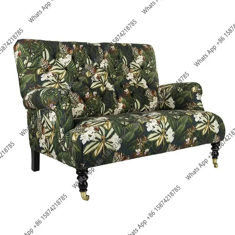 

N64 Vintage double color high-back sofa living room small apartment balcony bedroom American pastoral fabric two-seater sofa