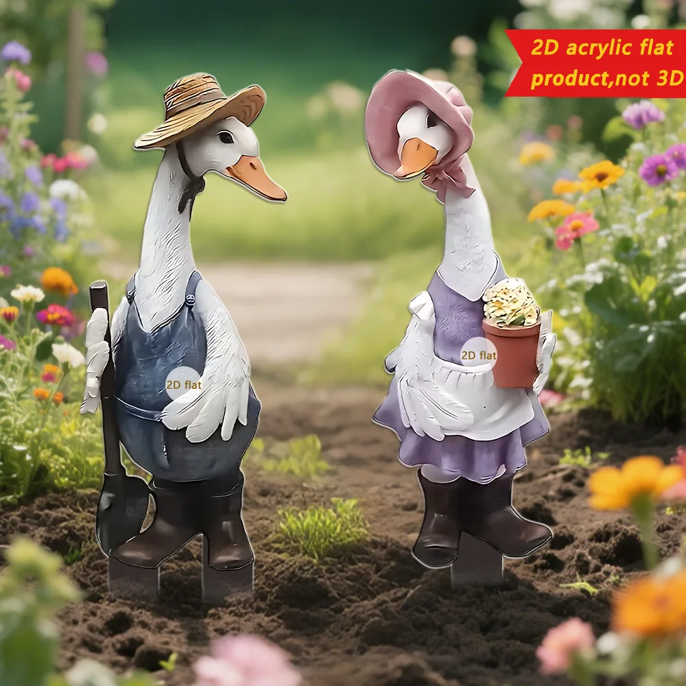 Cartoon Duck 2D Acrylic Rooster/Porch Goose Stakes Outdoor Garden Courtyard Landscape Decoration Item for Entrance Welcome Sign
