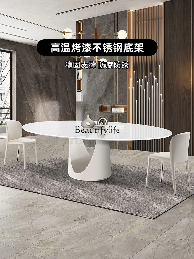 

yj5Italian Simple Luxury Jade Stone Ellipse Dining Table Modern Minimalist High-End Home Light Luxury Dining Table