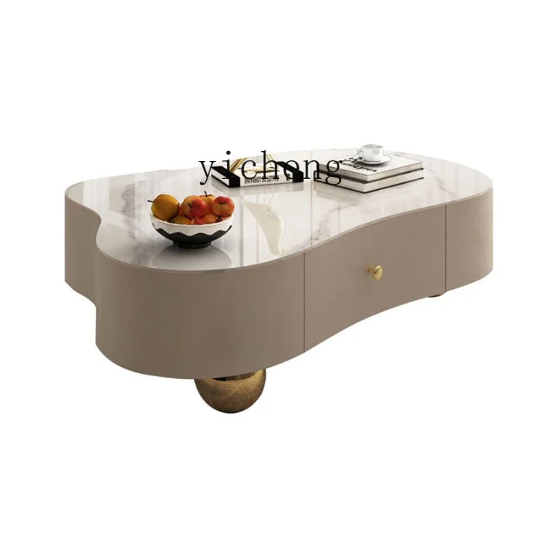 

Stone Plate Cloud Coffee Table Simple Living Room Creative Unique Design Retractable Leather TV Cabinet Unit