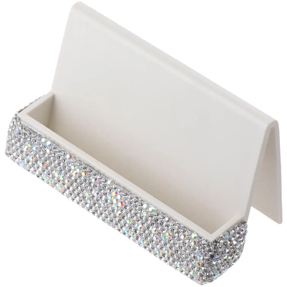 

Rhinestone Business Card Holder Desktop Decoration White Crystal Card Case Desktop Bling Card Display Home