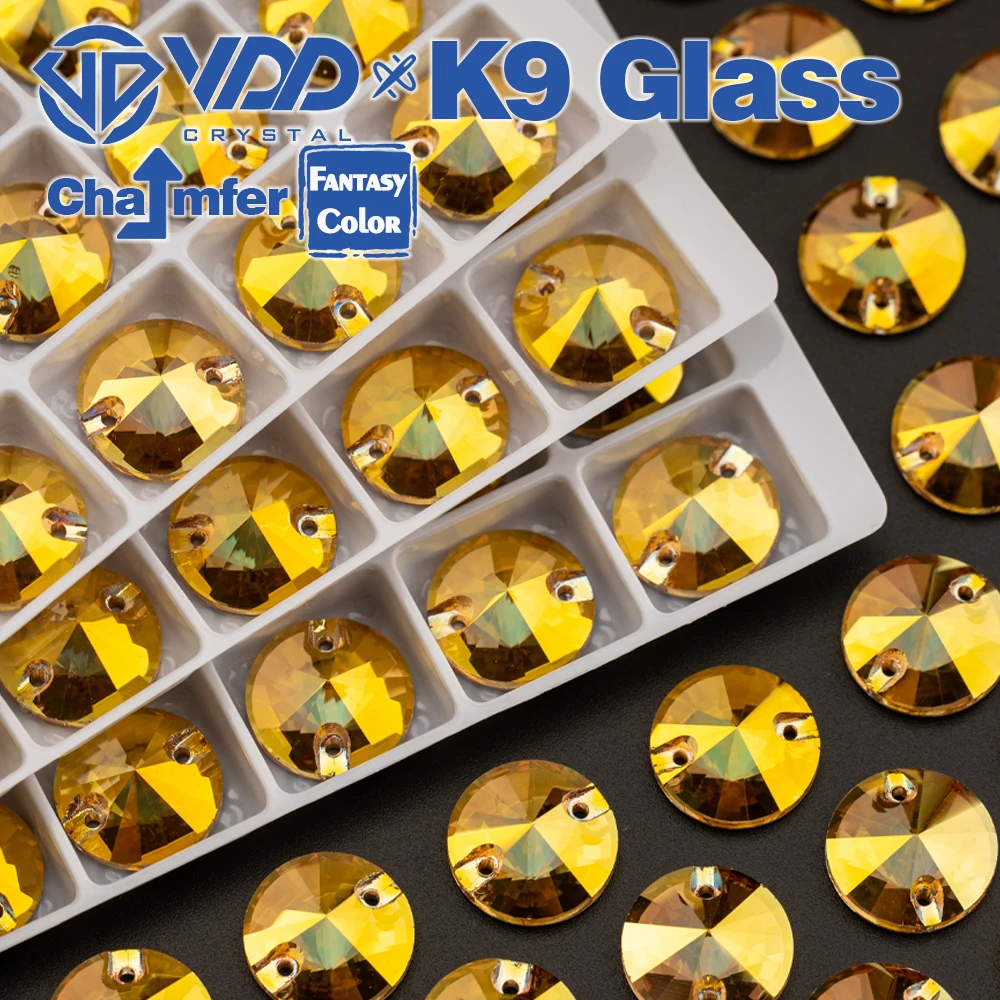 VDD Rivoli 12 mm, 40 Stück, Strasssteine in Sonnenfarben, K9-Glas, zum Aufnähen, flache Rückseite, für Kleidung und Accessoires. – Detail 6