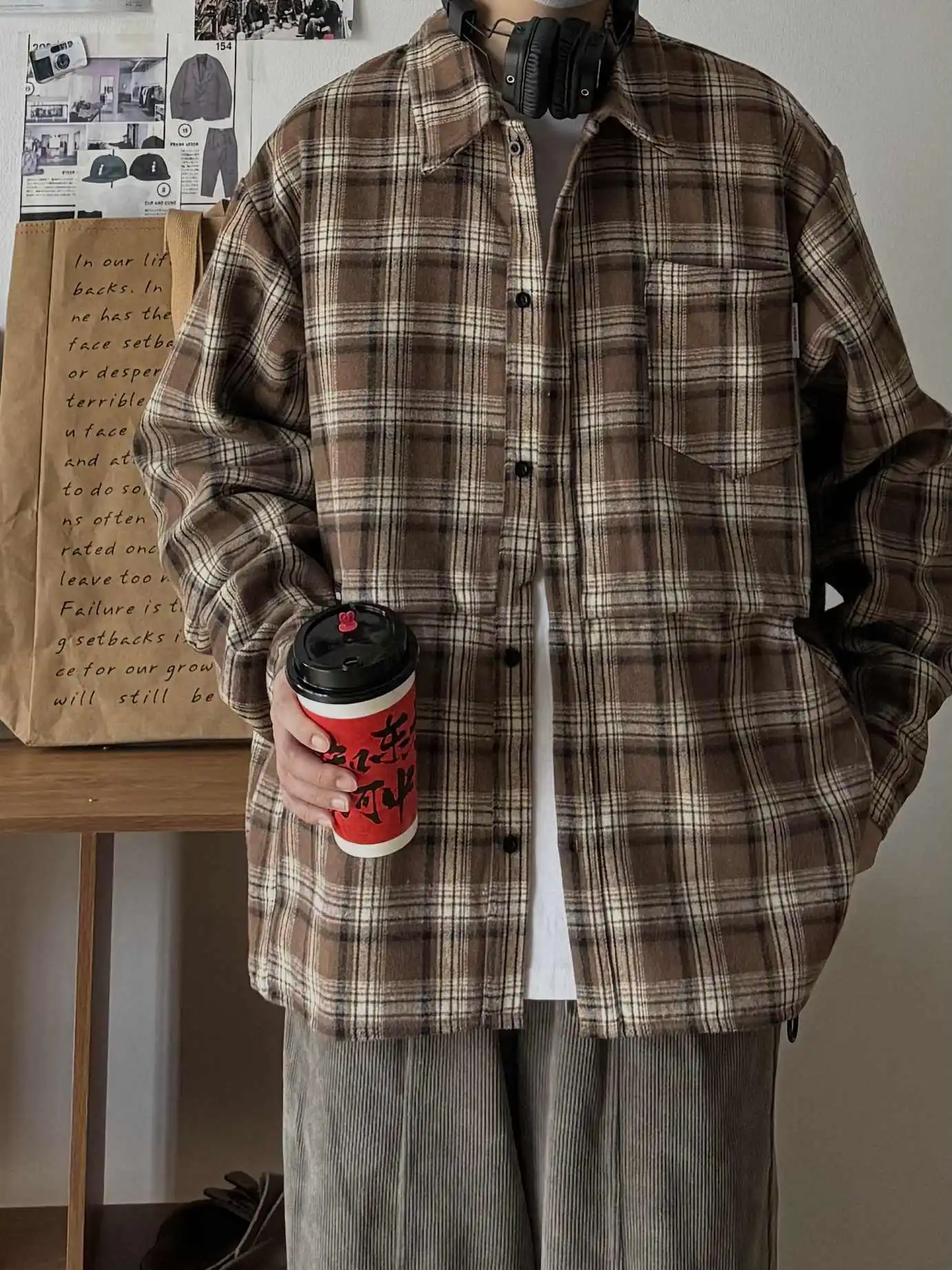 

Ретро японский Sle Long Sve фланелевая одежда повседневная свободная мужская рабочая одежда irt модная верхняя одежда осень-весна сезон