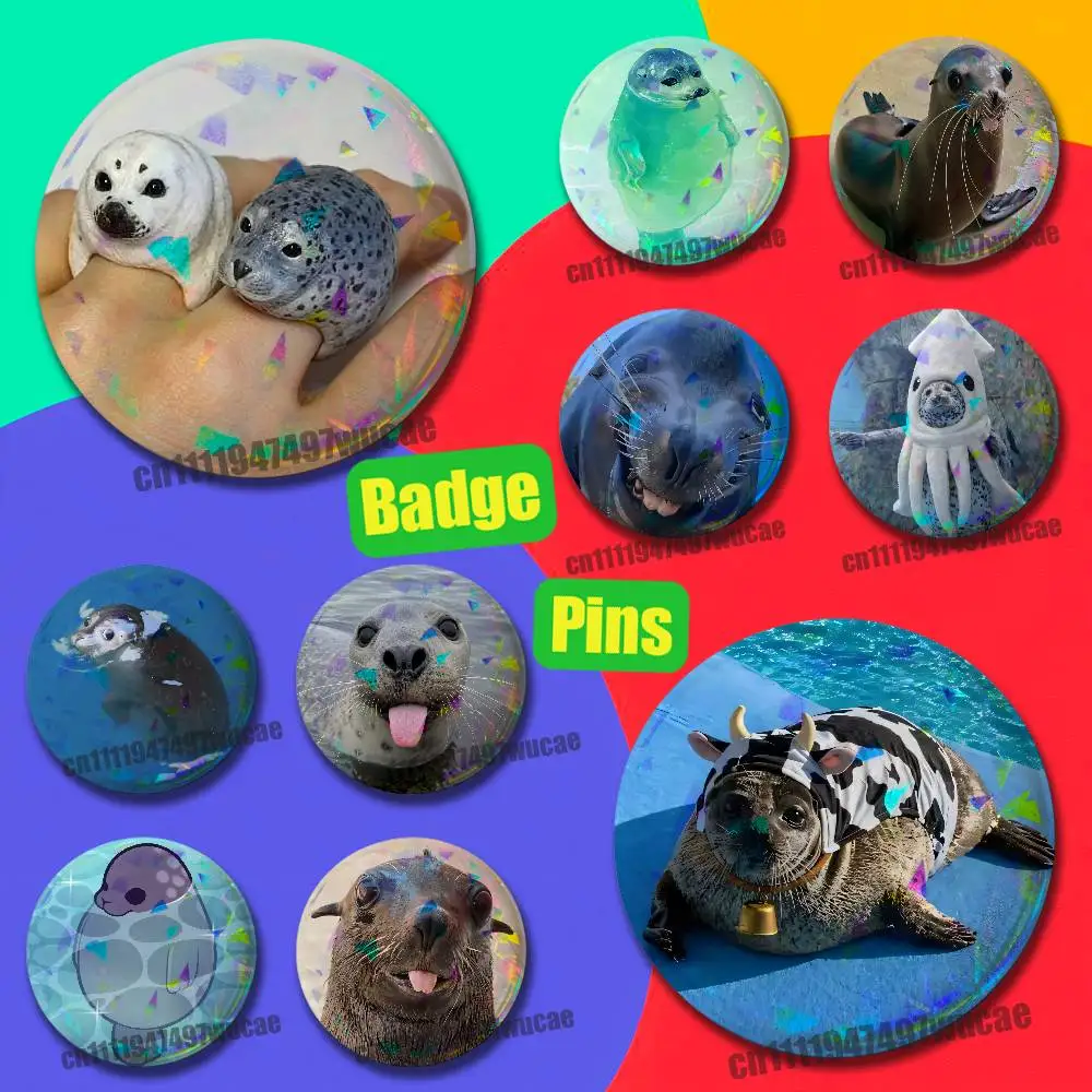 For Cute Funny SEAL MEME Badge Case DIY Pin Insignia Emblem Round Gift Cosplay Laser Film Cover