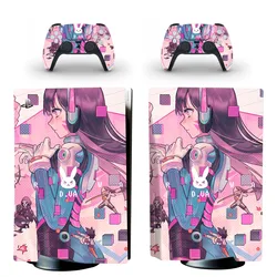 For Overwatch D.va PS5 Disc Sticker Decal Cover for Console and 2 Controllers PS5 Disk Skin Vinyl
