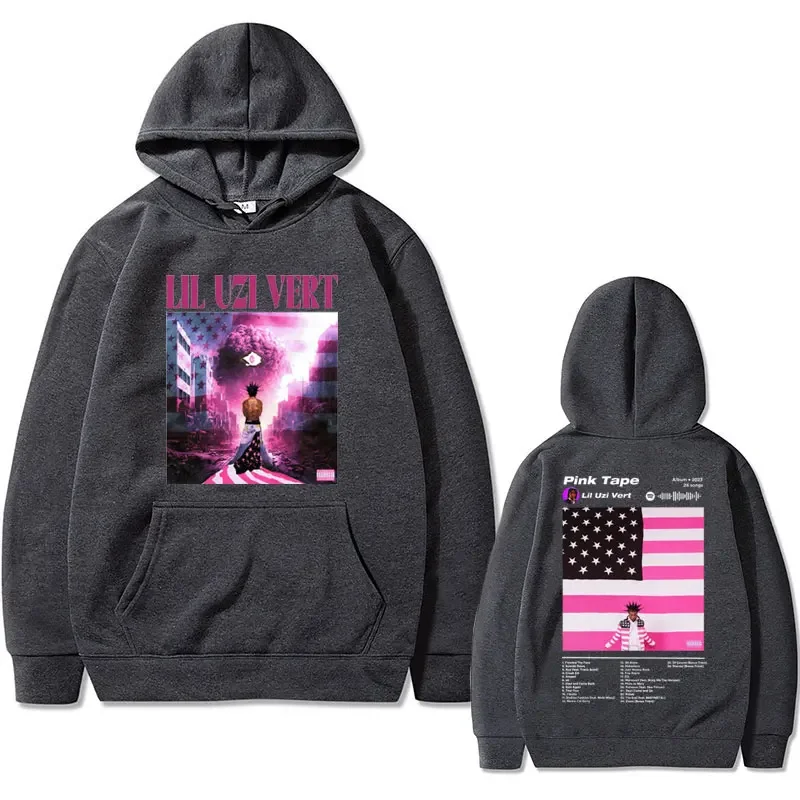 Sudadera con capucha de rapero de Hip Hop Lil Uzi Vert para hombre, Sudadera con capucha con gráfico de cinta rosa, Sudadera con capucha de Rap de gran tamaño, nuevo álbum de música, moda masculina, 2023