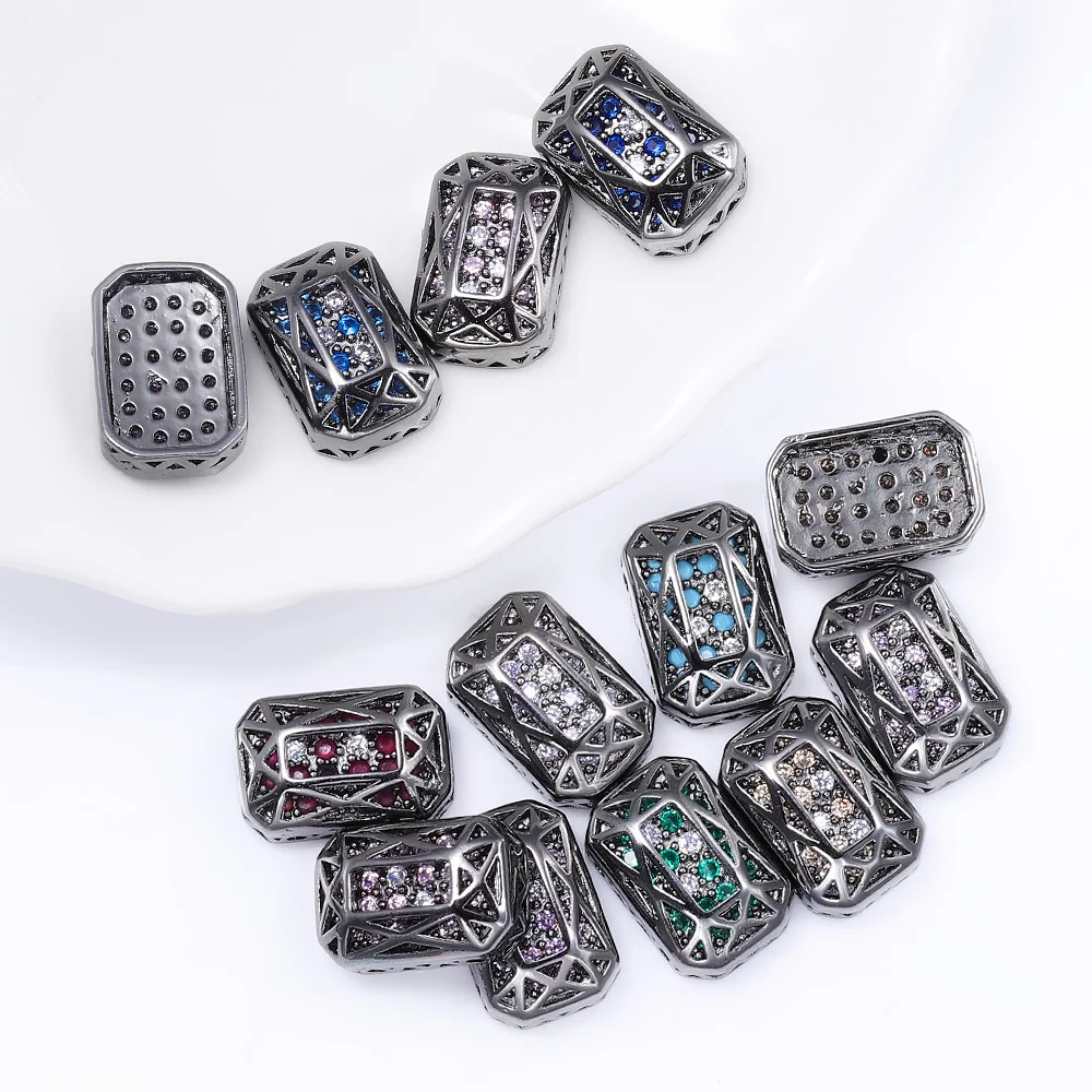 High Quality Octagon Rectangle Cubic Zirconia Alloy Charms Hollow Out Stones Black Copper Sew On Rhinestone for Sewing Clothes