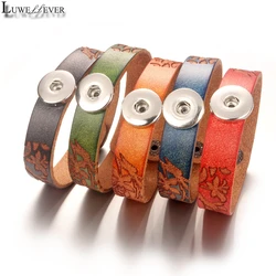 Carving Ethnic Style 021 Real Genuine Leather Fit 12mm 18mm Snap Button Bangle Bracelet Charm Jewelry For Women Men Gift