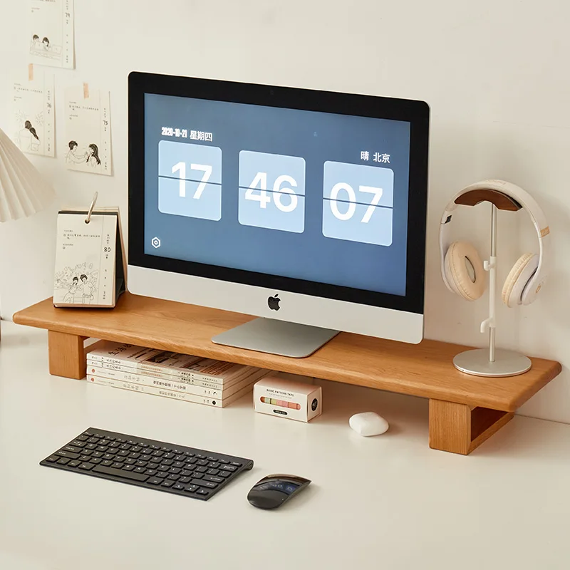 Black Walnut Desktop Monitor Riser Ergonomic Laptop Stand Office Desk Organizer for Computer Screen Space Saving Computer Desk