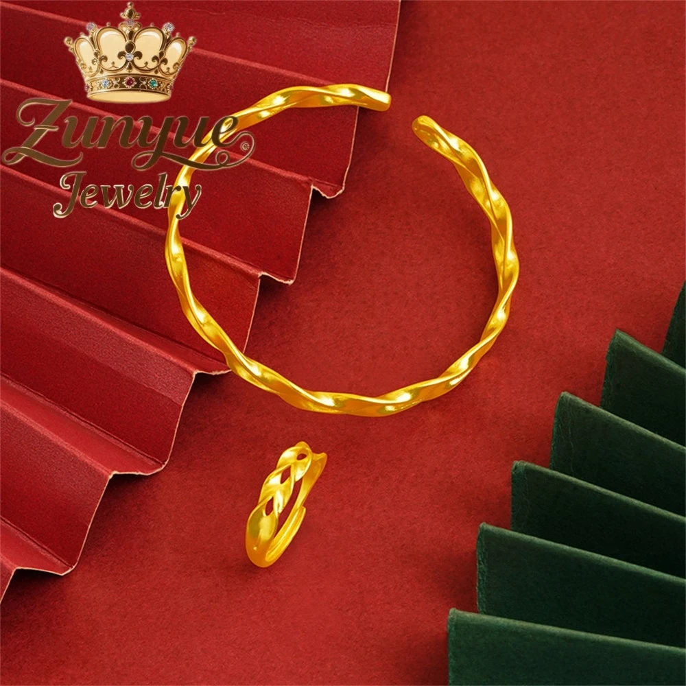 Sand Gold Wheat Ear Open Bracelet With Adjustable Ring, A High-End And Fashionable Bracelet Sense Of Peace Every Year Charms
