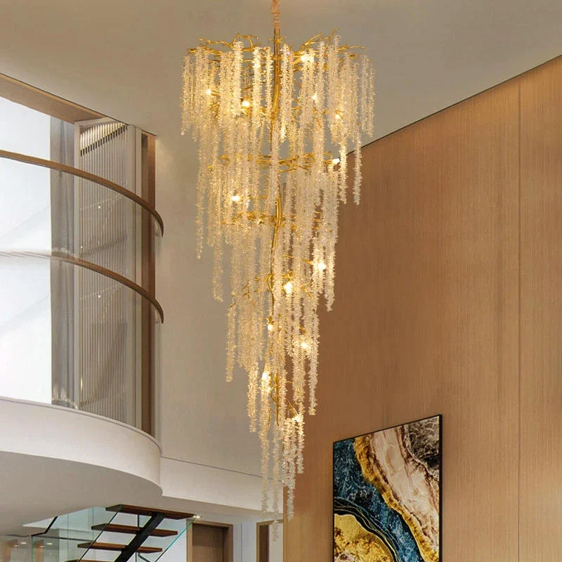 grande luxo sala de estar lustre moderno frances escadaria lampada cristais brilhantes villa hotel armadura novo design k9 01