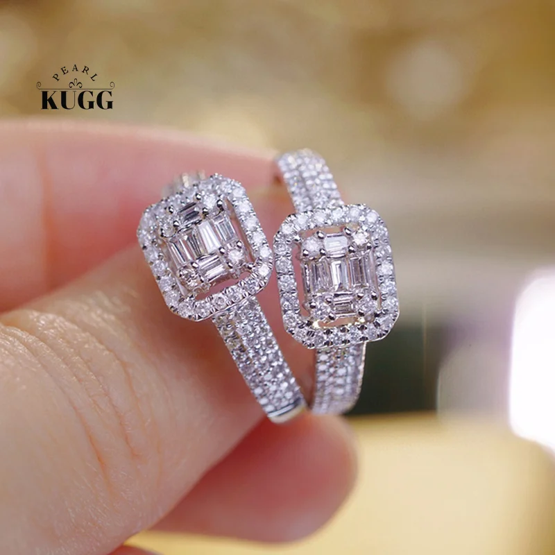 

KUGG 18K White Gold Rings Fashion Geometric Design 0.60carat Real Natural Diamond Engagement Ring for Women High Wedding Jewelry