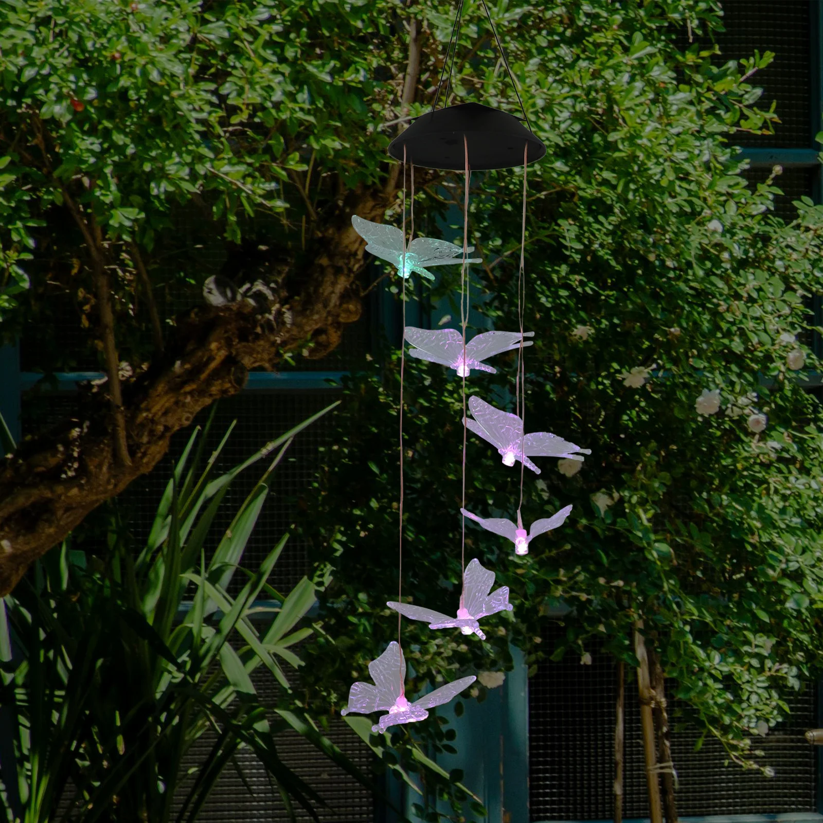 

Solar Wind Chime Light 6 LED Hanging Colorful Lamp Transparent Butterfly Garden Patio Yard Decor Solar Wind Chime Light