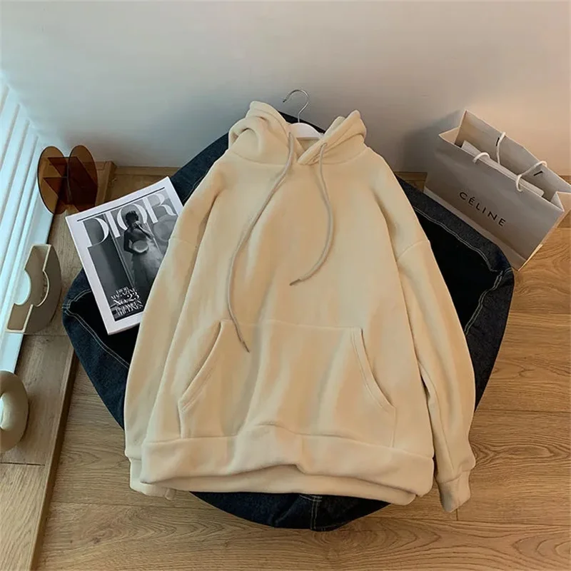 2025 موضة برتقالية هوديس بلوزات المرأة الصوف معاطف الخريف الشتاء طويلة الأكمام فضفاضة بلوزة سيدة ملابس خارجية غير رسمية